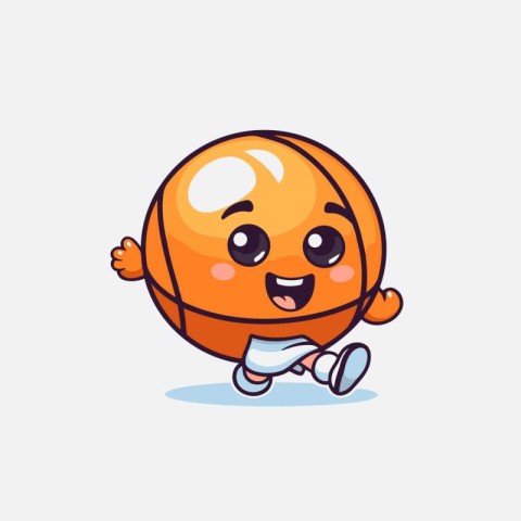 Cute Basketball Cartoon Character Mascot Design. Vector Illustra