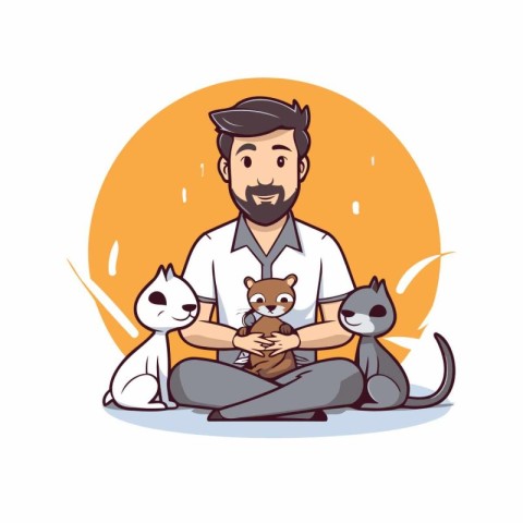 Vector illustration of a man with a beard sitting in lotus posit