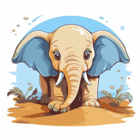 Elephant on the sand. Vector illustration of a cartoon animal.