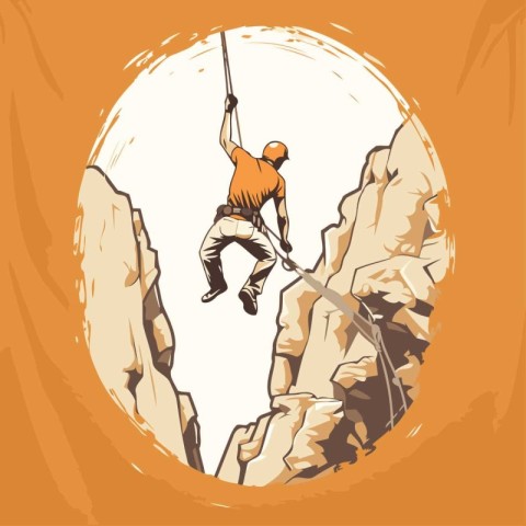 Vector illustration of a rock climber climbing on the top of a c