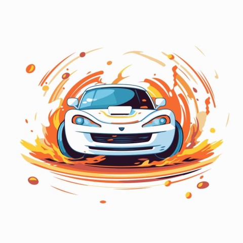 Sport car on fire background. Vector illustration in a flat styl