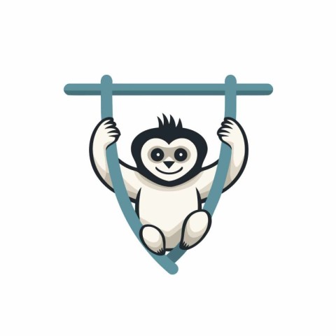 Sloth hanging on a rope. Vector illustration in cartoon style.