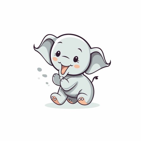 Cute baby elephant sitting on the floor. Vector illustration iso