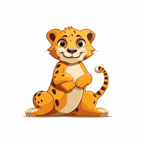 Cute cartoon cheetah sitting on white background. Vector illustr