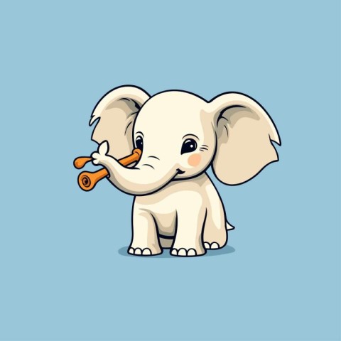 Cute baby elephant playing with a pipe. Vector cartoon illustrat