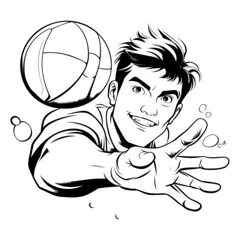 Volleyball player with a ball. Vector illustration in black and