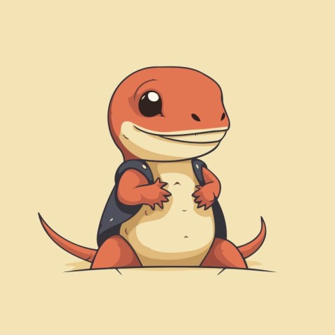 Cute little lizard with backpack. Vector illustration in cartoon
