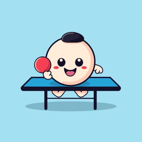 Cute Cartoon Table Tennis Player Character. Mascot Design Concep