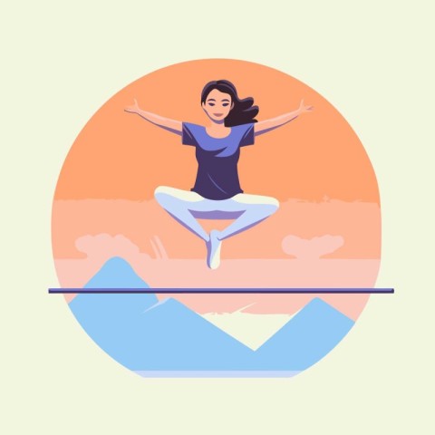 Woman practicing yoga in the nature. Vector illustration in flat