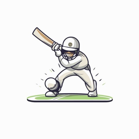 Cricket player hitting the ball with a bat. Vector illustration