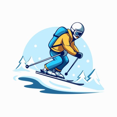 Skier skiing downhill. Vector illustration of skier skiing downh