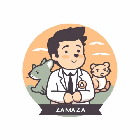 Zoo zoo. Vector illustration of a man in a white coat with a dog