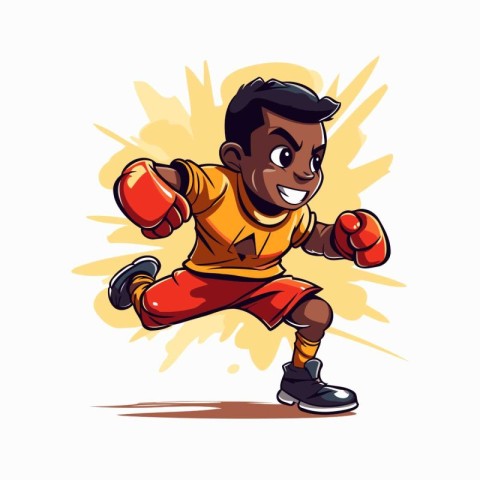 Cartoon vector illustration of an african american boxer with bo