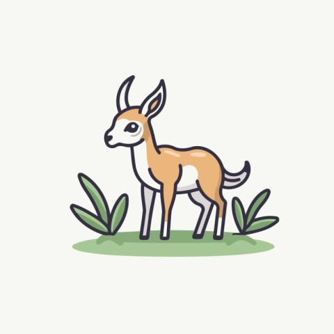 Cute cartoon gazelle standing in the grass. Vector illustration.