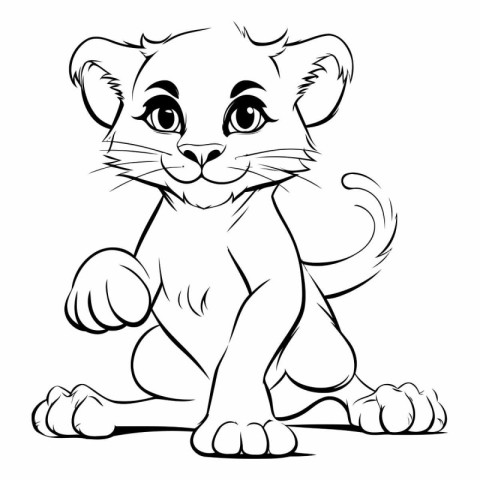 Cute cartoon leopard - black and white vector illustration for c