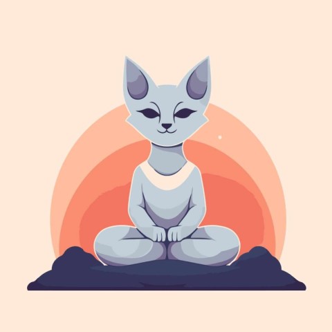 Cat meditating in yoga lotus position. Vector illustration in fl