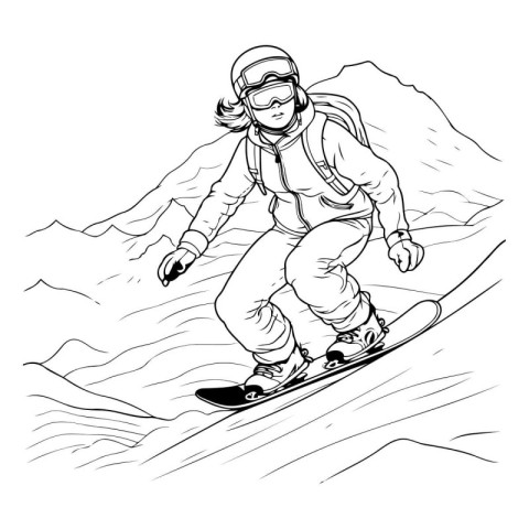 snowboarder in the mountains. sketch vector graphics monochrome