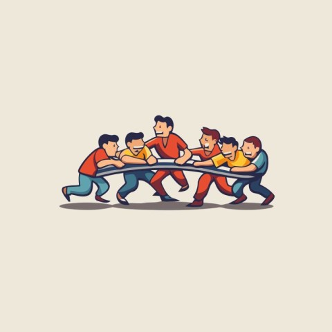 Teamwork concept. Vector illustration of a group of people playi