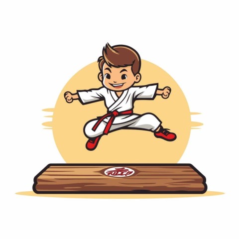 Taekwondo boy. Cartoon karate kid. Vector illustration