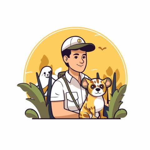 Veterinarian with a dog. Vector illustration in cartoon style.