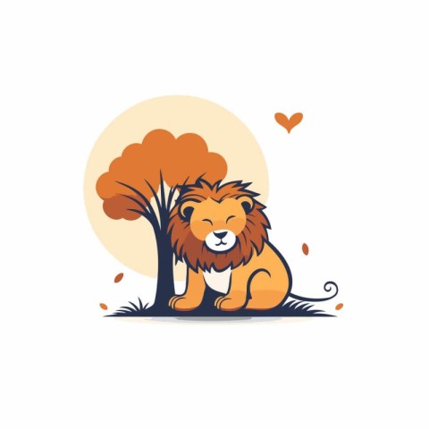 Lion and tree. vector illustration. Wild animal in cartoon style