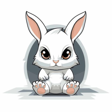 Cute little bunny sitting on a white background. Vector illustra