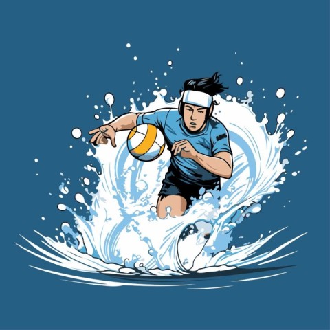 Water polo player in action. Vector illustration of water polo p