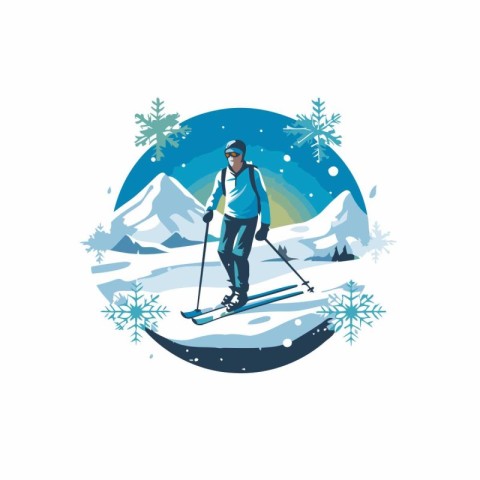 Skier in the mountains. Vector illustration on a white backgroun