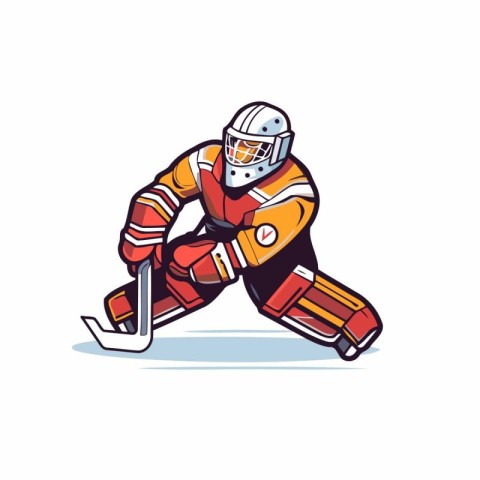 Ice hockey player with the stick and puck. cartoon vector illust