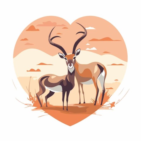 Gazelle in the heart. Vector illustration in flat style.