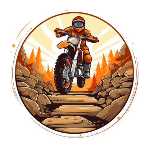 Vector illustration of a motocross rider in helmet riding a moto