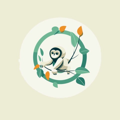 Cute sloth hanging on a tree branch. Vector illustration.