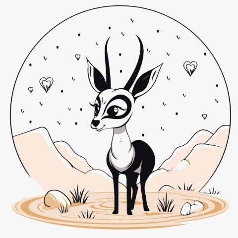 Vector illustration of a black antelope on a background of mount