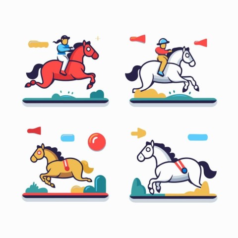 Horse race. equestrian sport icons set. Vector illustration