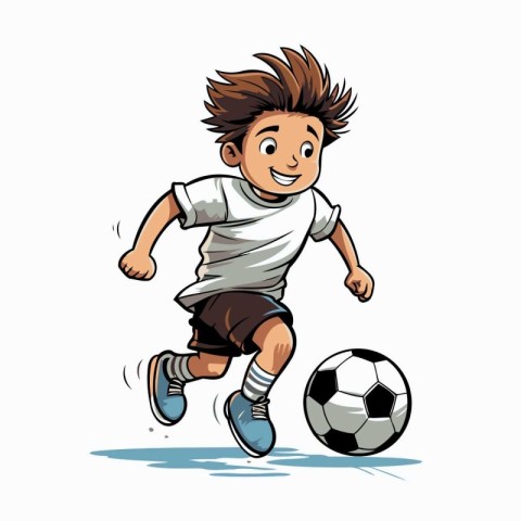 Illustration of a boy playing soccer. Vector illustration isolat