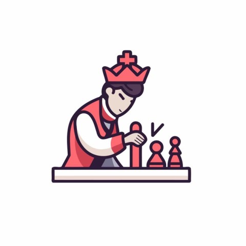 Chessman playing chess flat color icon. Isolated vector illustra