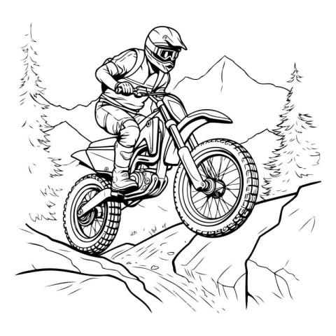 Motocross rider on a mountain road. Vector illustration of a mot