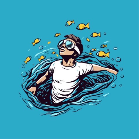 Man swimming in the sea. Vector illustration of a man swimming i