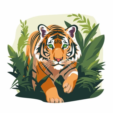 Tiger in the jungle. Vector illustration on a white background.