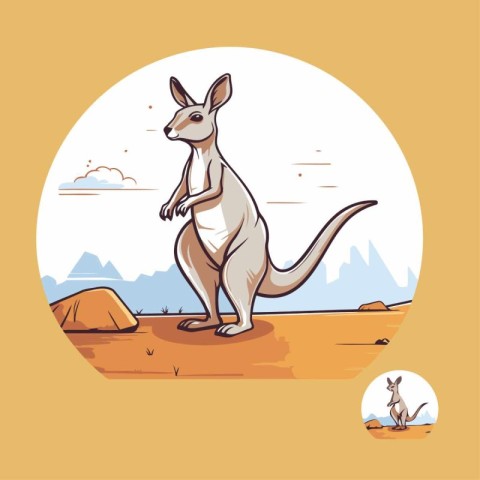 Kangaroo vector illustration. Cartoon kangaroo standing on a cli