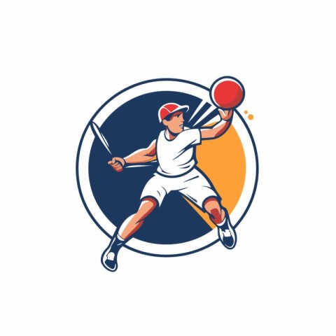 Vector illustration of a tennis player with racket and ball on w