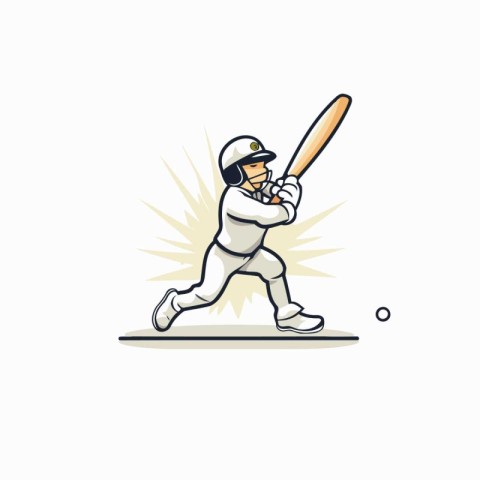 Cricket player with bat and ball. Cartoon vector illustration.