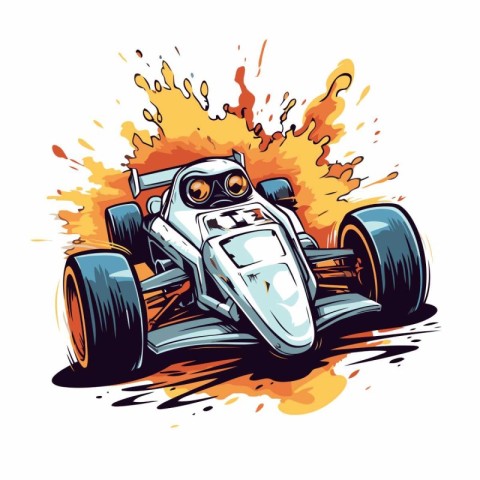 illustration of a racing car on fire background. vector illustra