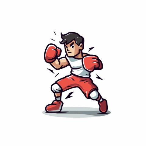 Boxing action cartoon character. Vector illustration of boxer in