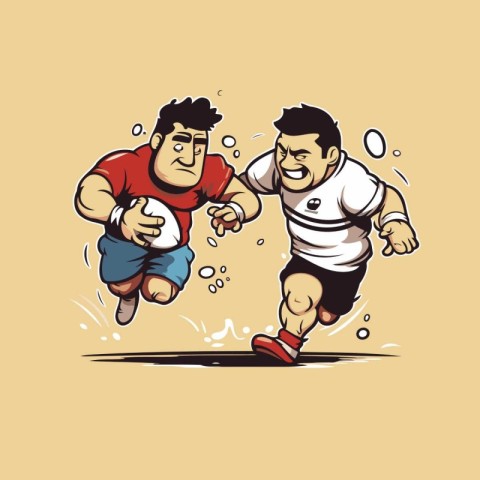 Two rugby players fighting for ball. Vector illustration of two