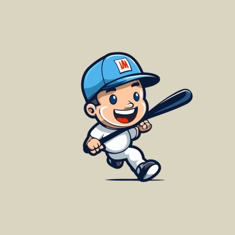 Baseball Player with Bat Cartoon Mascot Character Illustration D