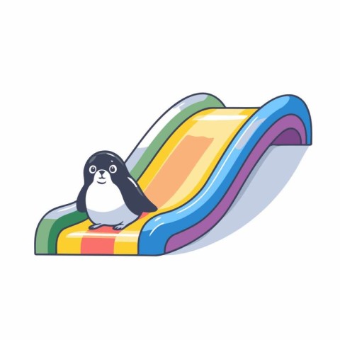 Cute penguin on a slide. Vector illustration in cartoon style