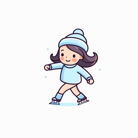 Cute little girl skating on ice. Winter sport. Vector illustrati