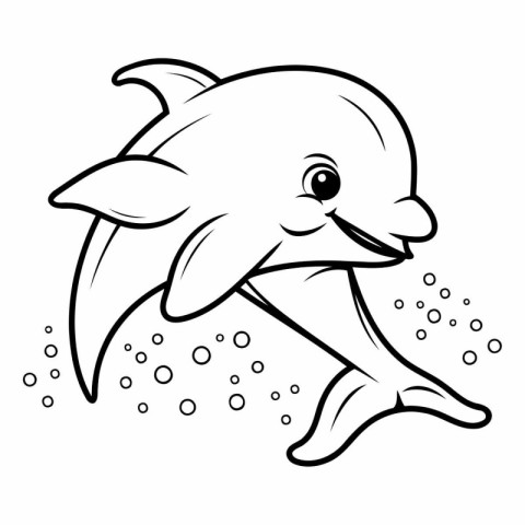 Dolphin jumping out of the water. black and white vector illustr