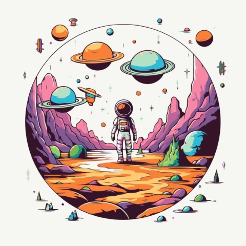 Astronaut in space. Vector illustration. Colorful cartoon style.